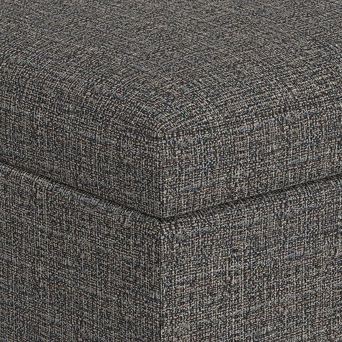 SIMPLIHOME Owen 34 inch Wide Mid Century Modern Rectangle Coffee Table Storage Ottoman in Ebony Tweed Look Fabric, Assembled, for the Living Room, Entryway and Family Room
