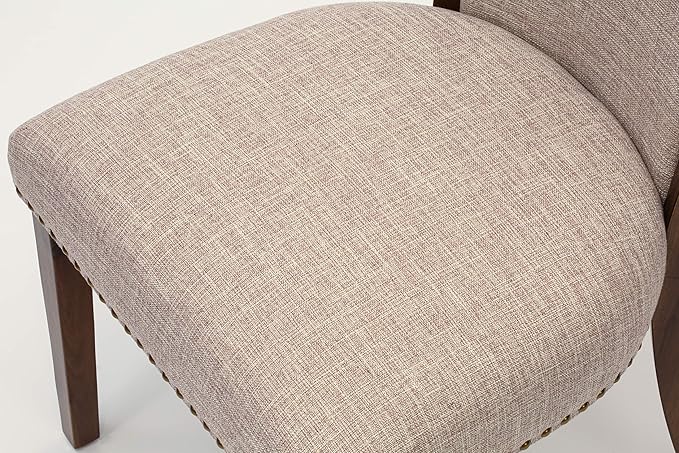 East West Furniture VEP8T04 Verona Parsons Dining Chairs - Nailhead Trim Light Tan Linen Fabric Upholstered Chairs, Set of 2, Walnut