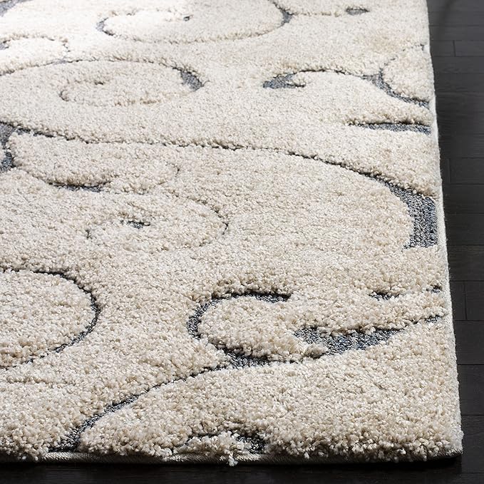 SAFAVIEH Florida Shag Collection Area Rug - 9'6" x 13', Beige & Blue Grey, Scroll Design, Non-Shedding & Easy Care, 1.2-inch Thick Ideal for High Traffic Areas in Living Room, Bedroom (SG455-1155)