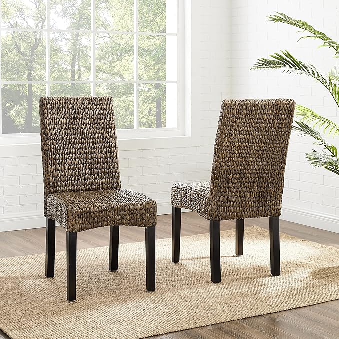 Crosley Furniture Edgewater Handwoven Natural Fiber Rattan Dining Chairs Set of 2, Seagrass