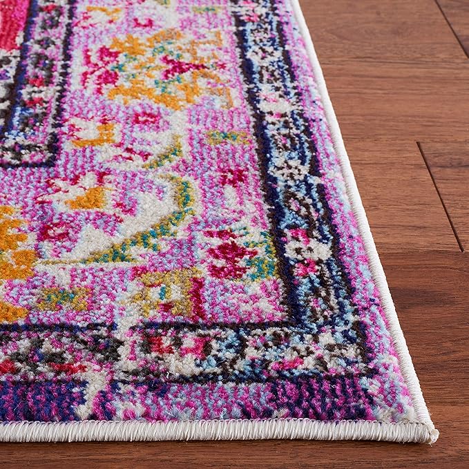 SAFAVIEH Monaco Collection Accent Rug - 4' x 5'7", Violet & Fuchsia, Medallion Distressed Design, Non-Shedding & Easy Care, Ideal for High Traffic Areas in Entryway, Living Room, Bedroom (MNC243P)