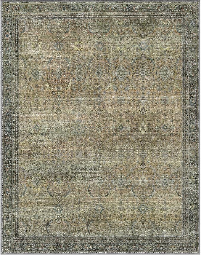 10X14 Area Rugs Machine Washable Rugs for Living Room, Vintage Boho Large Rugs for Bedroom Dining Room, Non Slip Indoor Soft Distressed Lightweight Thin Low Pile Carpet, Vintage Sunset