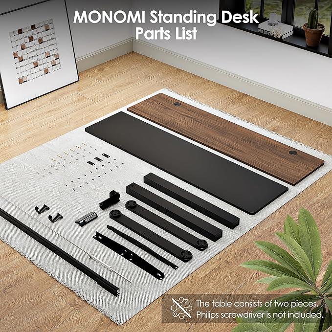 Monomi Electric Height Adjustable Standing Desk, 48x24 Inches, Ergonomic Home Office Sit/Stand Up Desk (Black Steel Frame/Black Top)