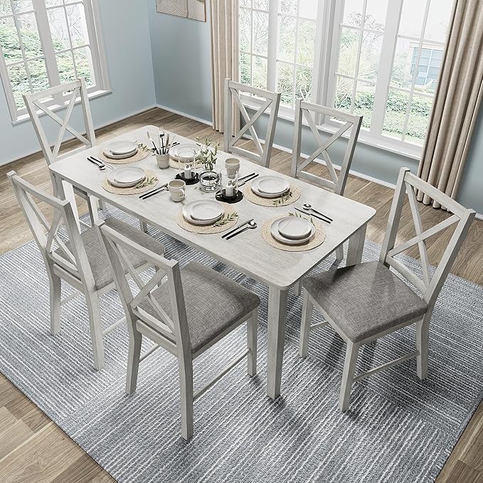 Solid Wood Dining Table, Part of Dining Table Set, Mix and Match Table, Chairs Sold Separately for Dining Room, Kitchen, Grey