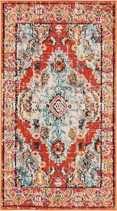 SAFAVIEH Monaco Collection Accent Rug - 2'2" x 4', Orange & Light Blue, Medallion Distressed Design, Non-Shedding & Easy Care, Ideal for High Traffic Areas in Entryway, Living Room, Bedroom (MNC243H)