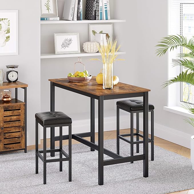 VASAGLE Bar Stools, Set of 2 PU Upholstered Breakfast Stool, 15.7 x 11.8 x 24.4 Inches, Backless, Simple Assembly, Industrial, Dining Room Kitchen Counter Bar, Black Seat and Black Frame ULBC068B81