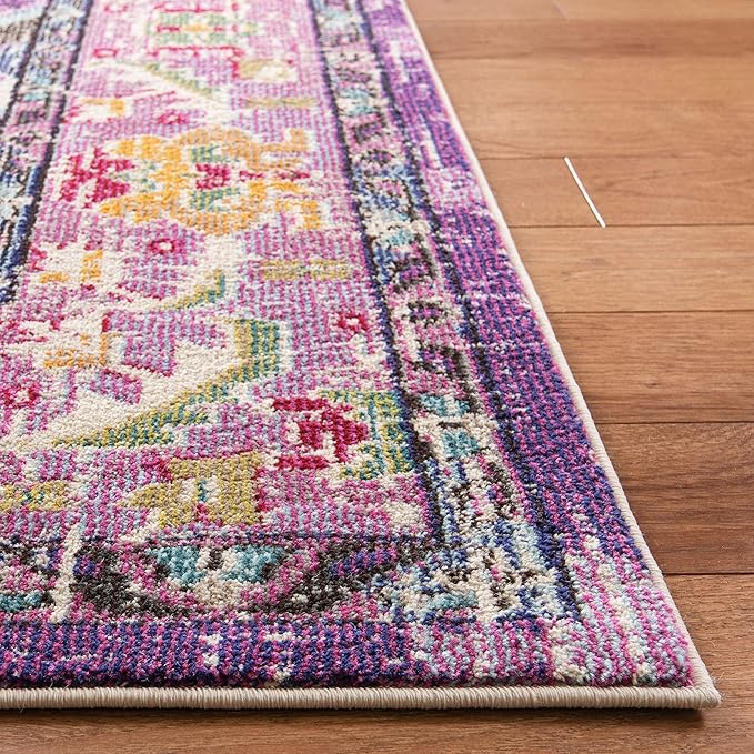 SAFAVIEH Monaco Collection X-Large Area Rug - 11' x 15', Violet & Light Blue, Medallion Distressed Design, Non-Shedding & Easy Care, Ideal for High Traffic Areas in Living Room, Bedroom (MNC243L)