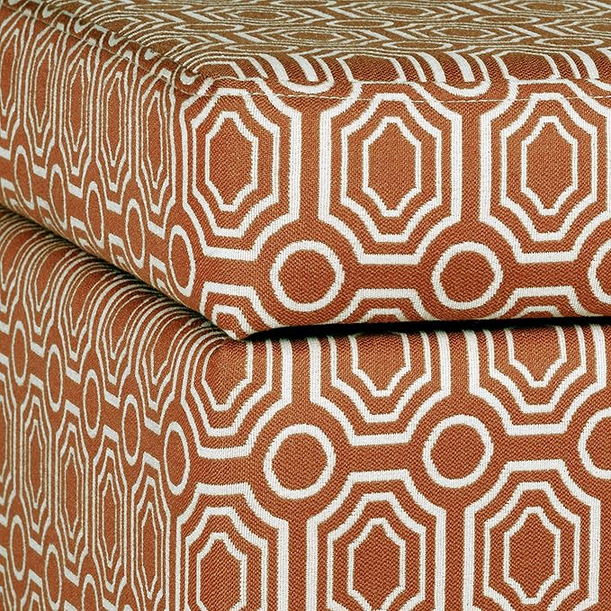 HomePop Upholstered Storage Cube Ottoman with Hinged Lid, Orange Geometric 17" x 17" x 18"