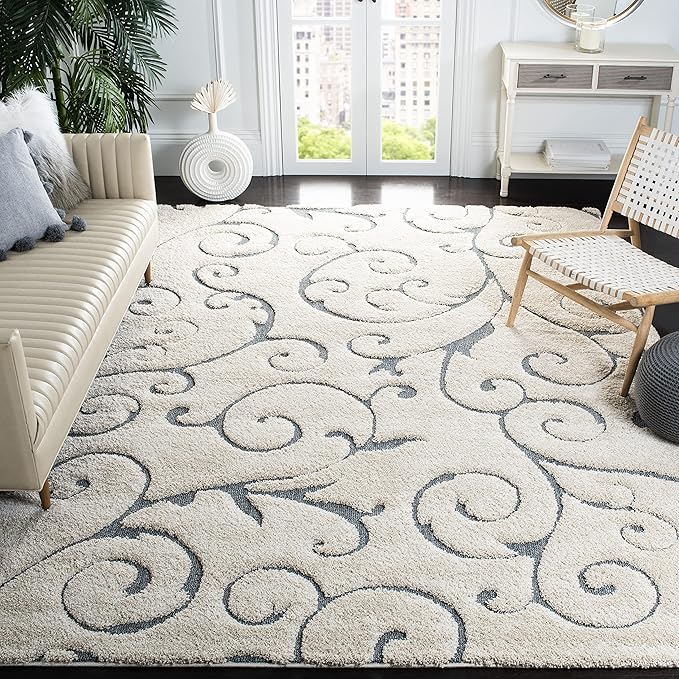 SAFAVIEH Florida Shag Collection X-Large Area Rug - 11' x 15', Beige & Blue Grey, Non-Shedding & Easy Care, 1.2-inch Thick Ideal for High Traffic Areas in Living Room, Bedroom (SG455-1155)