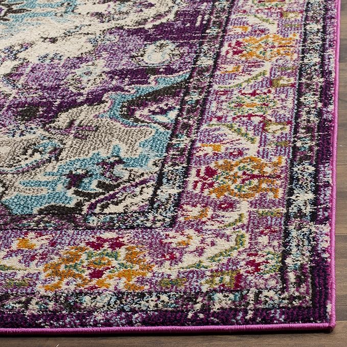 SAFAVIEH Monaco Collection Area Rug - 5'1" x 7'7", Violet & Light Blue, Boho Chic Medallion Distressed Design, Non-Shedding & Easy Care, Ideal for High Traffic Areas in Living Room, Bedroom (MNC243L)