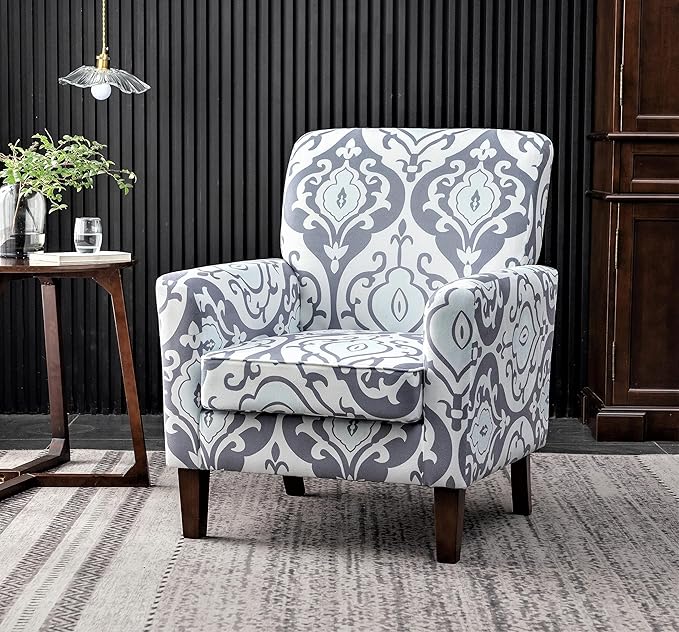 Container Furniture Direct Contemporary Accent Arm Chair with Birch Wood Frame and Velvet Upholstery, Armchair for Office and Living Room Decor, Removable Cushions, 05 Printed Fabric