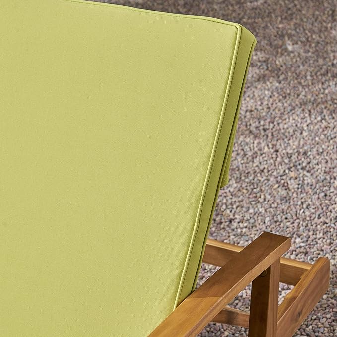 GDFStudio Samantha Double Chaise Lounge for Yard and Patio, Acacia Wood Frame, Teak Finish with Green Cushions, (307567)