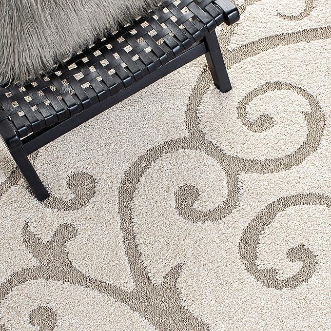 SAFAVIEH Florida Shag Collection Area Rug - 5'3" x 7'6", Ivory & Beige, Scroll Design, Non-Shedding & Easy Care, 1.2-inch Thick Ideal for High Traffic Areas in Living Room, Bedroom (SG455-13LT)