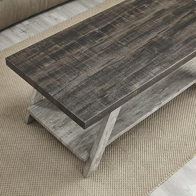 Roundhill Furniture Athens Contemporary 3-Piece Wood Shelf Coffee Table Set, Weathered Walnut and Gray