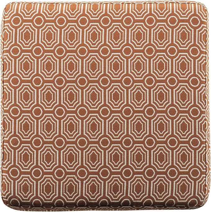 HomePop Upholstered Storage Cube Ottoman with Hinged Lid, Orange Geometric 17" x 17" x 18"