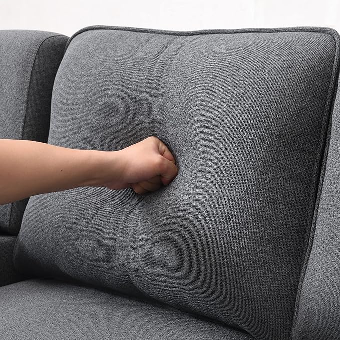 104" 4-Seater Modern Linen Fabric Sofa with Armrest Pockets,Minimalist Style Wood Frame Couch,w/ 4 Pillows,for Living Room,Apartment,Office,Dark Grey