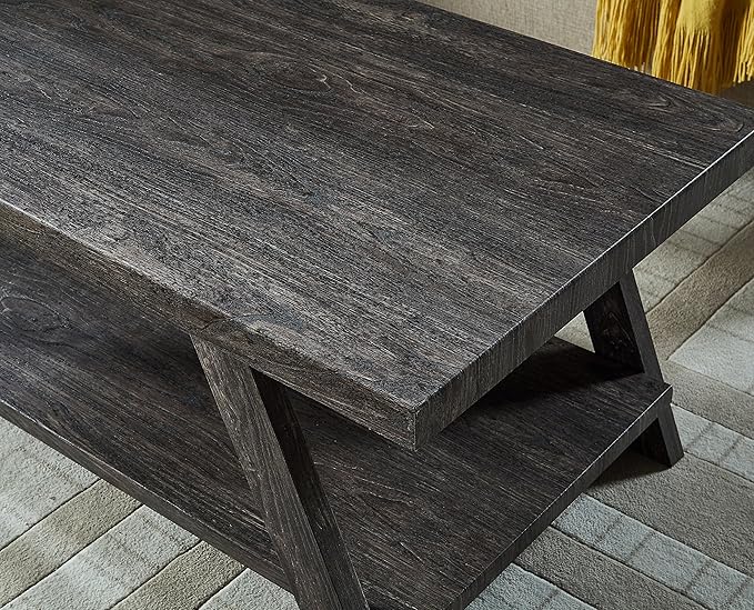 Roundhill Furniture Athens Contemporary 3-Piece Wood Shelf Coffee Table Set, Charcoal