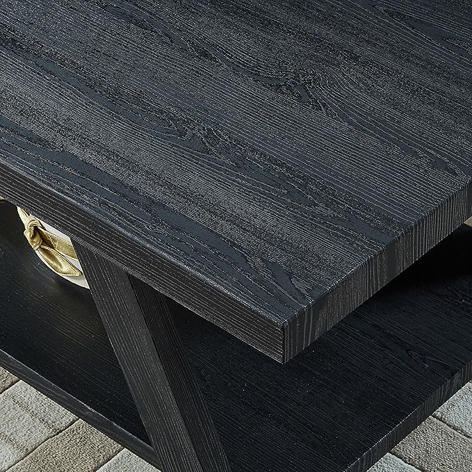 Roundhill Furniture Athens Contemporary Replicated Wood Shelf Coffee Table in Black Finish