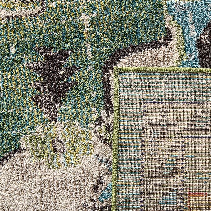 SAFAVIEH Monaco Collection Area Rug - 10' Square, Forest Green & Light Blue, Medallion Distressed Design, Non-Shedding & Easy Care, Ideal for High Traffic Areas in Living Room, Bedroom (MNC243F)