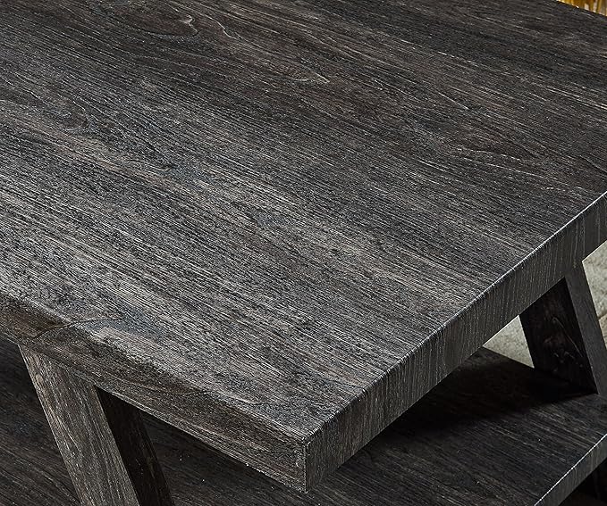 Roundhill Furniture Athens Contemporary Replicated Wood Shelf Coffee Table in Charcoal Finish